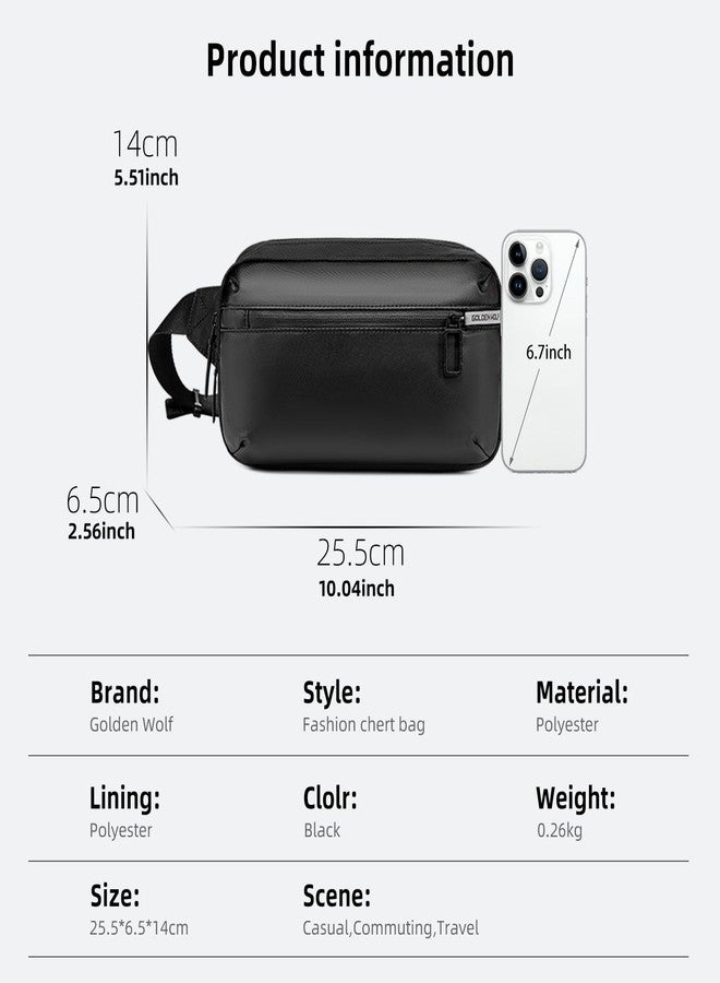 جولدن وولف حقيبة صدر جولدن وولف للرجال، سعة 2 لتر، حقيبة كتف للهاتف المحمول وجواز السفر، حقيبة جانبية أنيقة، حقيبة خصر مقاومة للماء، مناسبة للمكتب والاستخدام اليومي - Image 4